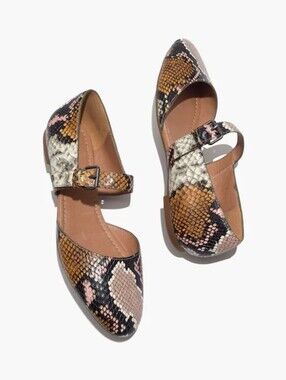 Madewell The Alina Snake Embossed Leather Maryjane Flats Size 7.5